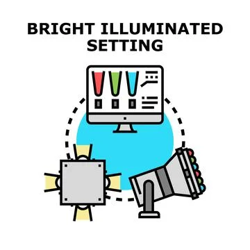 Computer controlling lighting equipment for bright setting Stock Illustration