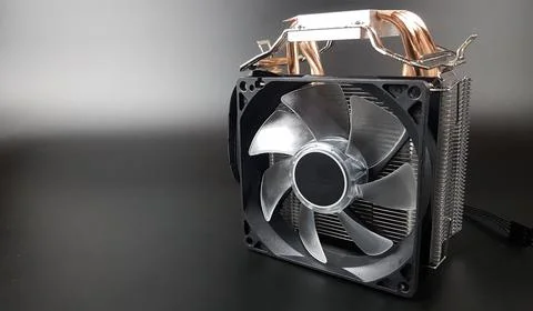 Computer cooler on a black matte background. there are places for text Stock Photos