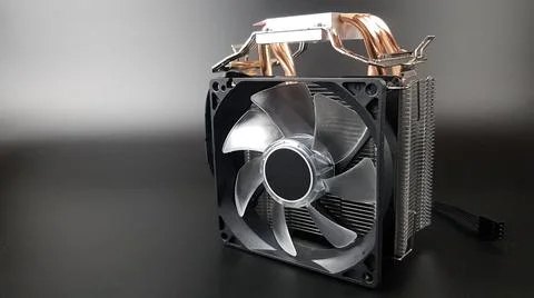 Computer cooler on a black matte background. there are places for text Stock Photos