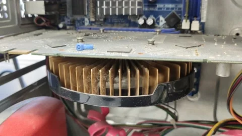 Computer cooler blowing air open wire system unit Stock Footage 148520818