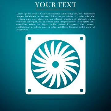 Computer cooler icon isolated on blue background. PC hardware fan. Flat design Illustrazione stock