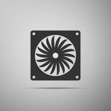 Computer cooler icon isolated on grey background. PC hardware fan. Flat design Stock Illustration