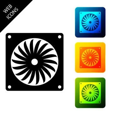 Computer cooler icon isolated. PC hardware fan. Set icons colorful square 스톡 일러스트
