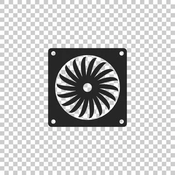 Computer cooler icon isolated on transparent background. PC hardware fan. Flat Stock Illustration