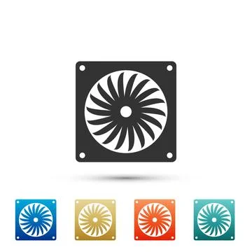 Computer cooler icon isolated on white background. PC hardware fan. Set ele.. Stock Illustration