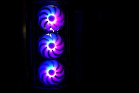 Computer cooler with RGB LED light. Computer circuit board and CPU cooling .. Stock Photos