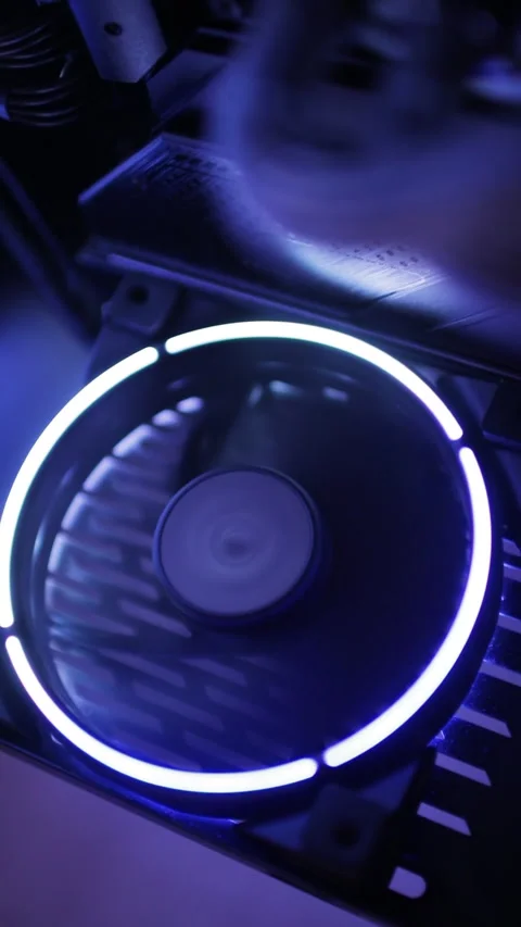 Computer Cooler At Work. Modern gaming computer with illumination. Vertical Stock Footage 271171128
