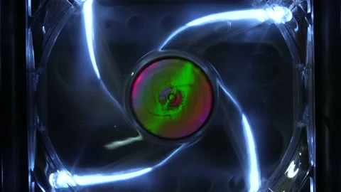 Computer cooler working isolated. Neon light reflects on the cooler Stock-Footage 221197939