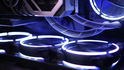 Computer coolers at work. Modern gaming computer with illumination. Stock Footage 206771809