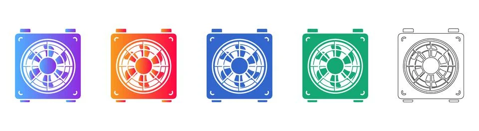 Computer Cooling Fan Icon Set for Technology and HVAC Stock-Illustration