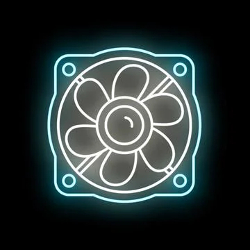 Computer cooling fan neon glowing electric blue icon Stock Illustration