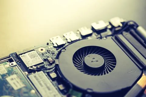 Computer cooling fan for overclocking on a circuit board, close up, Computer 스톡 사진