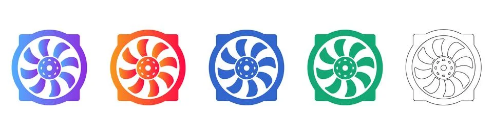 Computer Cooling Fan Vector Icon Set Stock Illustration