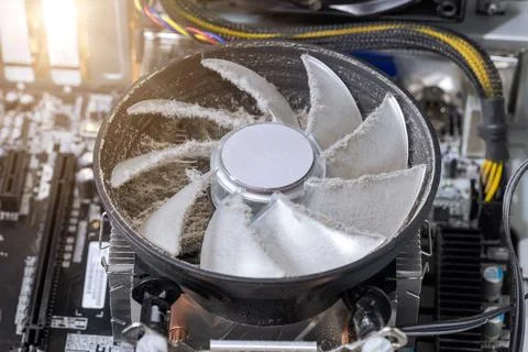 Computer cooling system cooler in dust, desktop computer repair Stock Photos