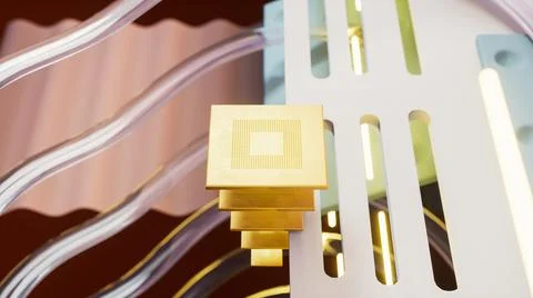 Computer CPU 3d illustration. Futuristic technology concept background. 스톡 일러스트