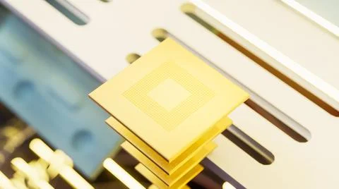 Computer CPU 3d illustration. Futuristic technology concept background. Stock Photos