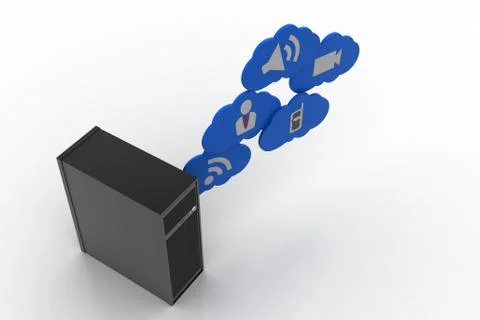 Computer cpu with app icon Free Stock Illustration