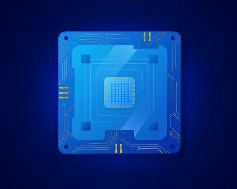 Computer cpu board without processor. Blue chip with lines for connecting and イラスト素材