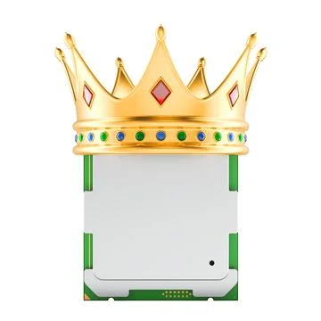 Computer CPU chip with golden crown. 3D rendering Stock Illustration