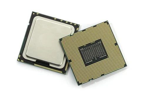 Computer CPU chip isolated on white background. Central processor unit Stock Photos