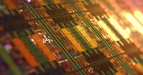Computer CPU chip on silicon wafer. Stock Footage 149274355