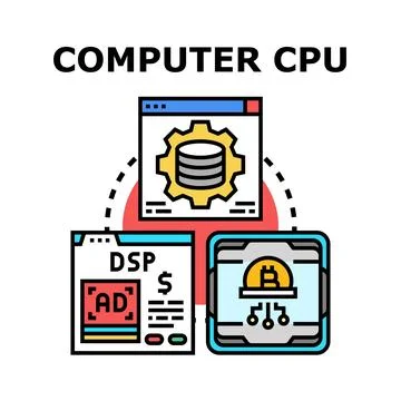 Computer cpu connecting digital processing and cryptocurrency concept Stock Illustration