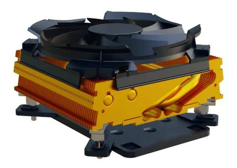 Computer CPU cooling system. fan and radiator isolated on white background Stock Illustration