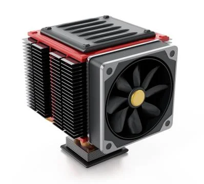 Computer CPU fan and heatsink isolated on white background. 3D illustration 스톡 일러스트