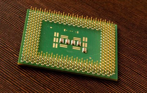Computer cpu green processor chip Stock Photos