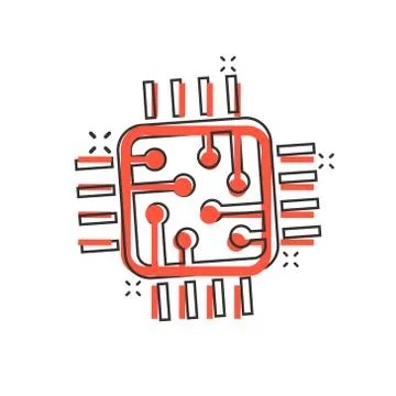 Computer cpu icon in comic style. Circuit board cartoon vector illustration o Stock Illustration