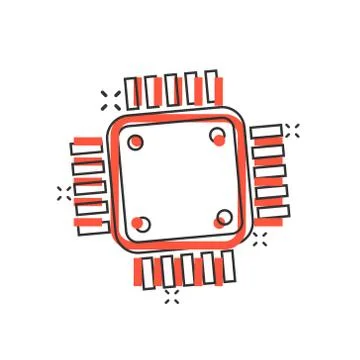 Computer cpu icon in comic style. Circuit board cartoon vector illustration o Illustrazione stock