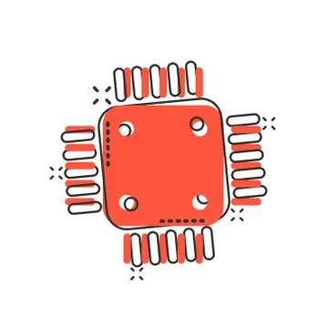 Computer cpu icon in comic style. Circuit board cartoon vector illustration o Illustrazione stock