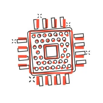 Computer cpu icon in comic style. Circuit board cartoon vector illustration o 스톡 일러스트