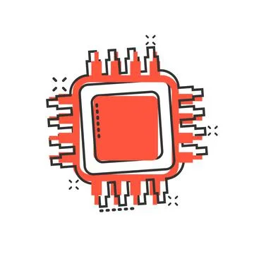 Computer cpu icon in comic style. Circuit board cartoon vector illustration o Illustrazione stock