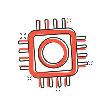 Computer cpu icon in comic style. Circuit board cartoon vector illustration o Illustrazione stock