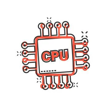 Computer cpu icon in comic style. Circuit board cartoon vector illustration o 스톡 일러스트