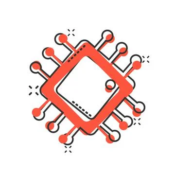 Computer cpu icon in comic style. Circuit board cartoon vector illustration o Stock Illustration