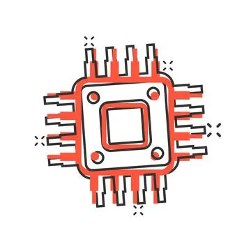 Computer cpu icon in comic style. Circuit board cartoon vector illustration o 스톡 일러스트