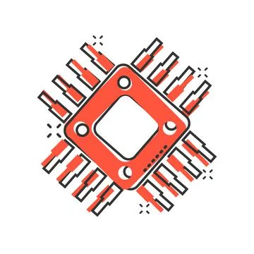Computer cpu icon in comic style. Circuit board cartoon vector illustration o Illustrazione stock