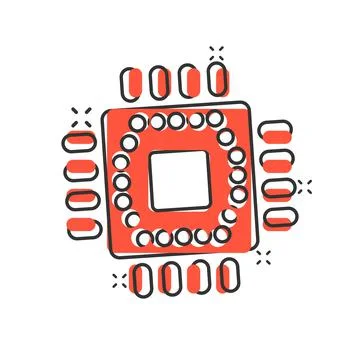 Computer cpu icon in comic style. Circuit board cartoon vector illustration o Illustrazione stock