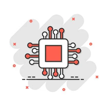 Computer cpu icon in comic style. Circuit board cartoon vector illustration o Stock Illustration