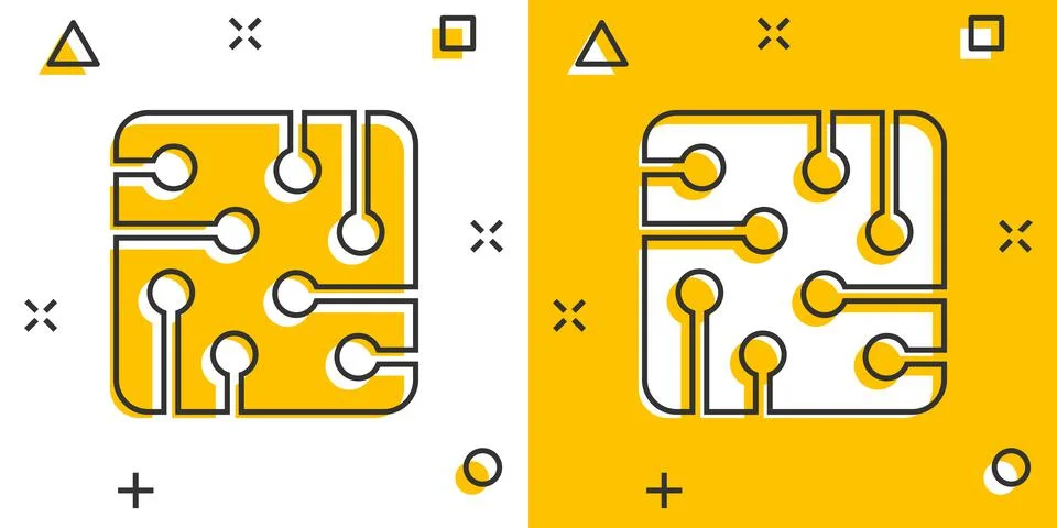 Computer cpu icon in comic style. Circuit board cartoon vector illustration o Stock Illustration