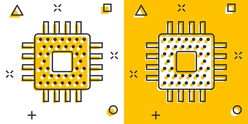 Computer cpu icon in comic style. Circuit board cartoon vector illustration o Stock Illustration