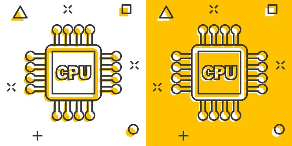Computer cpu icon in comic style. Circuit board cartoon vector illustration o Stock Illustration