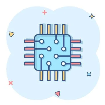 Computer cpu icon in comic style. Circuit board cartoon vector illustration o Stock Illustration