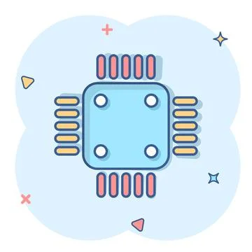 Computer cpu icon in comic style. Circuit board cartoon vector illustration o Stock Illustration