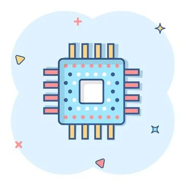 Computer cpu icon in comic style. Circuit board cartoon vector illustration o Stock Illustration
