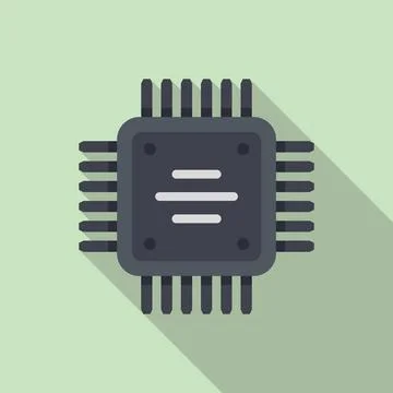 Computer cpu icon flat . Circuit chip イラスト素材