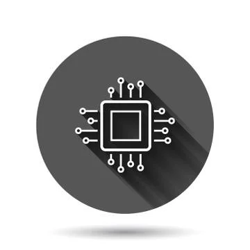 Computer cpu icon in flat style. Circuit board vector illustration on black r 库存插图
