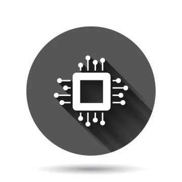 Computer cpu icon in flat style. Circuit board vector illustration on black r Stock Illustration